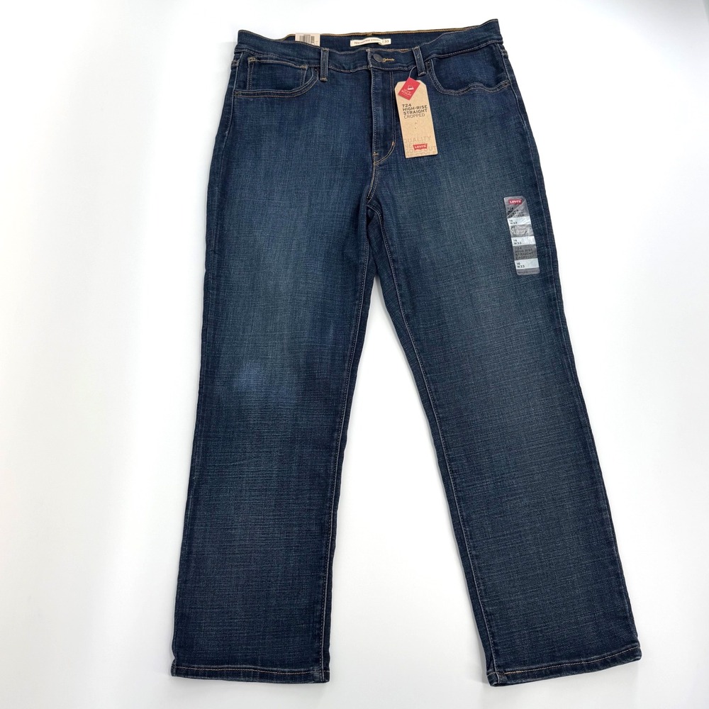 Levi's 724 High Rise Straight Cropped Jeans Womens 16 W33 Blue NWT Stretch Denim